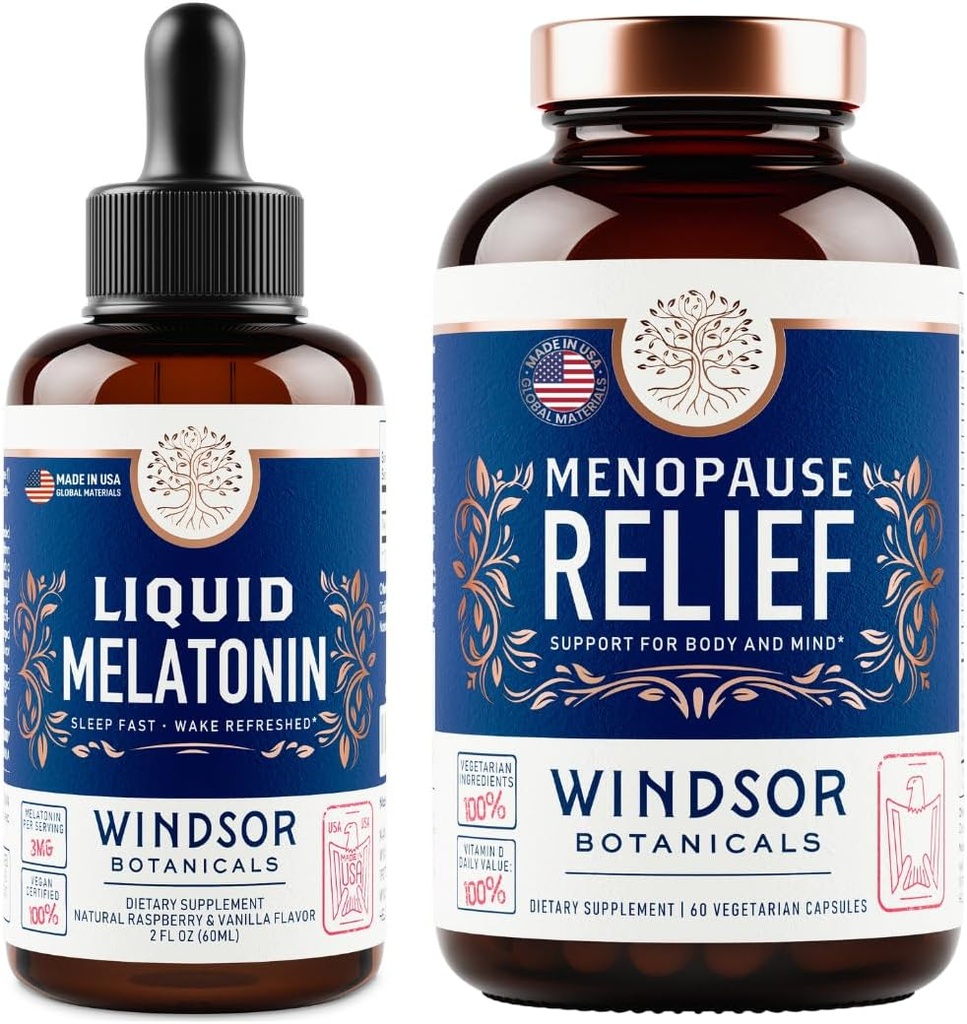 WINDSOR BOTANICALS Menopause Multivitamin and Liquid Melatonin 3mg - Female Health Support Bundle