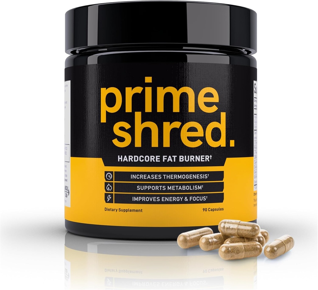 PrimeShred: Fat Burner for Men, Natural Appetite Suppressant, Thermogenic Workout Metabolism Booster &amp; Energy Supplement, Weight Management w/Green Tea, Caffeine L-Carnitine, Vegan &amp; Soy-Free, 90 Caps