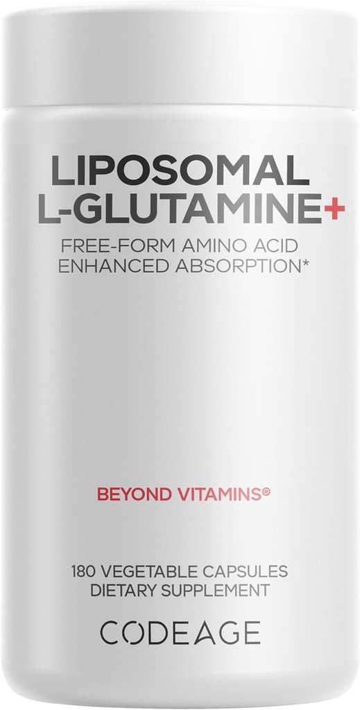 Codeage Liposomal L-Glutamine Capsule Supplement - 1,000 mg L-Glutamine per Serving - Suministro de 3 meses - Entrega Liposomal, Píldoras Vegan, No GMO, Aminoácidos sin gluten - 180 cápsulas