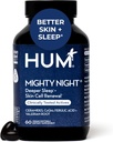 HUM Mighty Night Night Nighttime Suplemento de sueño para el cuidado de la piel, CoQ10, Valerian Root " Ferulic Acid to Support Cell Turnover, Skin Vitamins for Women and Men, Overnight Beauty Vitamins, 60 Vegan Softgels