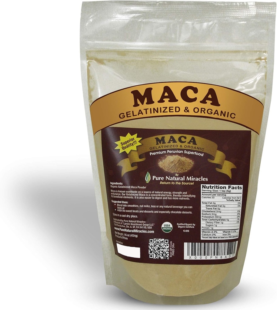 Ecológico Gelatinized Maca Root Powder (16 oz) - peruano Adaptogenic Superfood for Energy, Hormonal Balance " Endurance - Non-GMO, Vegan " Gluten-Free Herbal Booster for Men " Women