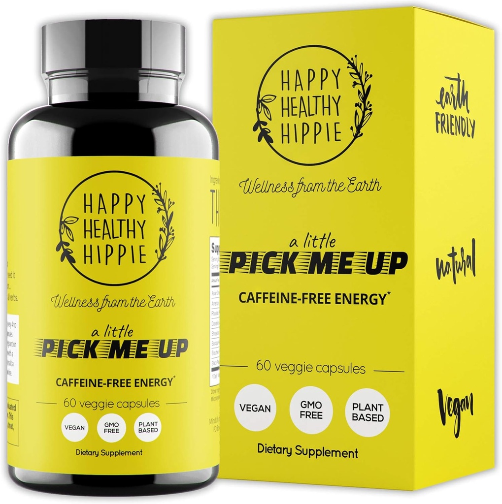 Píldoras de energía natural – Caffeine Free – Metabolismo, Booster mental – con Rhodiola Rosea, Dandelion Root, Bacopa, Ginseng Extract – 7 Hrbs ' Absorption Enhancing Piperine – Vegan, Non-GMO, 60 Ct