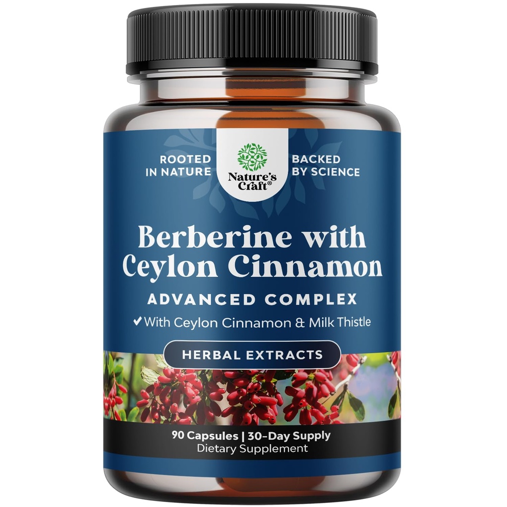 Balancing Berberine Plus 1200mg Por Serving Complex - Antioxidant Berberine with Ceylon Cinnamon Capsules Plus Silymarin Milk Thistle Extract - Active PK for Heart Health Support 90 Capsules