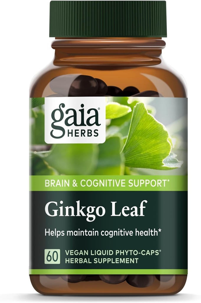 Gaia Herbs Ginkgo Leaf - Utilizado tradicionalmente para apoyar la circulación sana y la función cerebral* - Suplemento Herbal - 60 Vegan Liquid Phyto-Capsules (20-Day Supply)