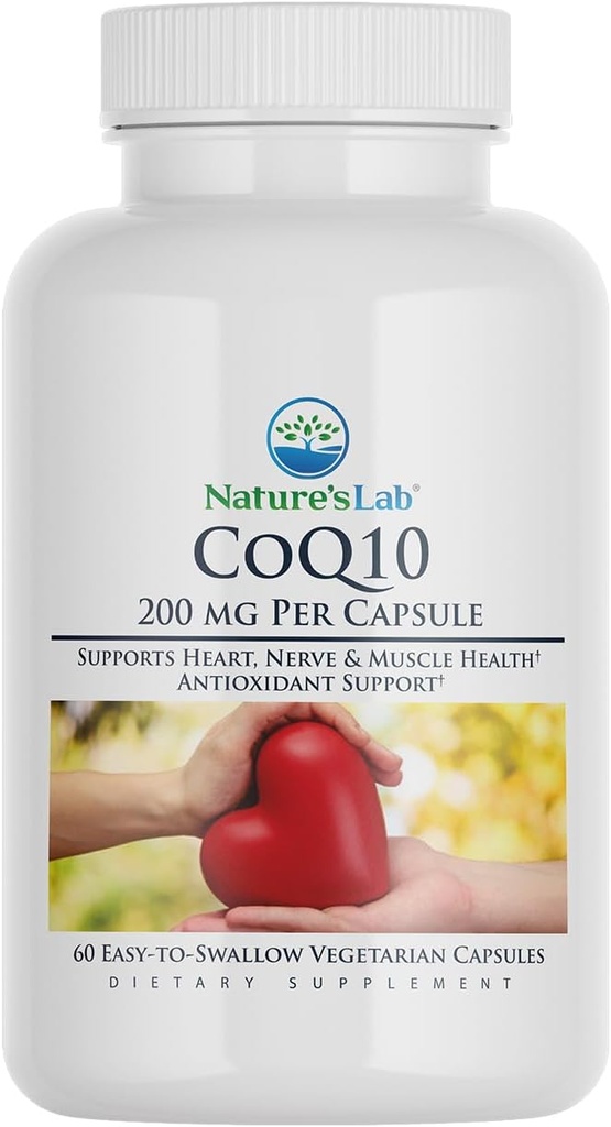 Suplemento Nutricional CoQ10 200mg de laboratorio natural - Apoya el Corazón, Nerve &amp; Muscle Health* - 60 Conde (2 Mes de Suministro)