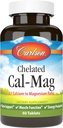 Carlson - Chelated Cal-Mag, 2:1 Calcio a Magnesium Ratio, Bone Support, Muscle Function & Energy Production, 60 Tablets