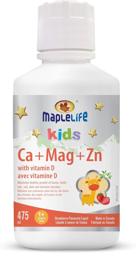 MapleLife Kids Calcio, Magnesio y Zinc + D Fresa, 475 ml