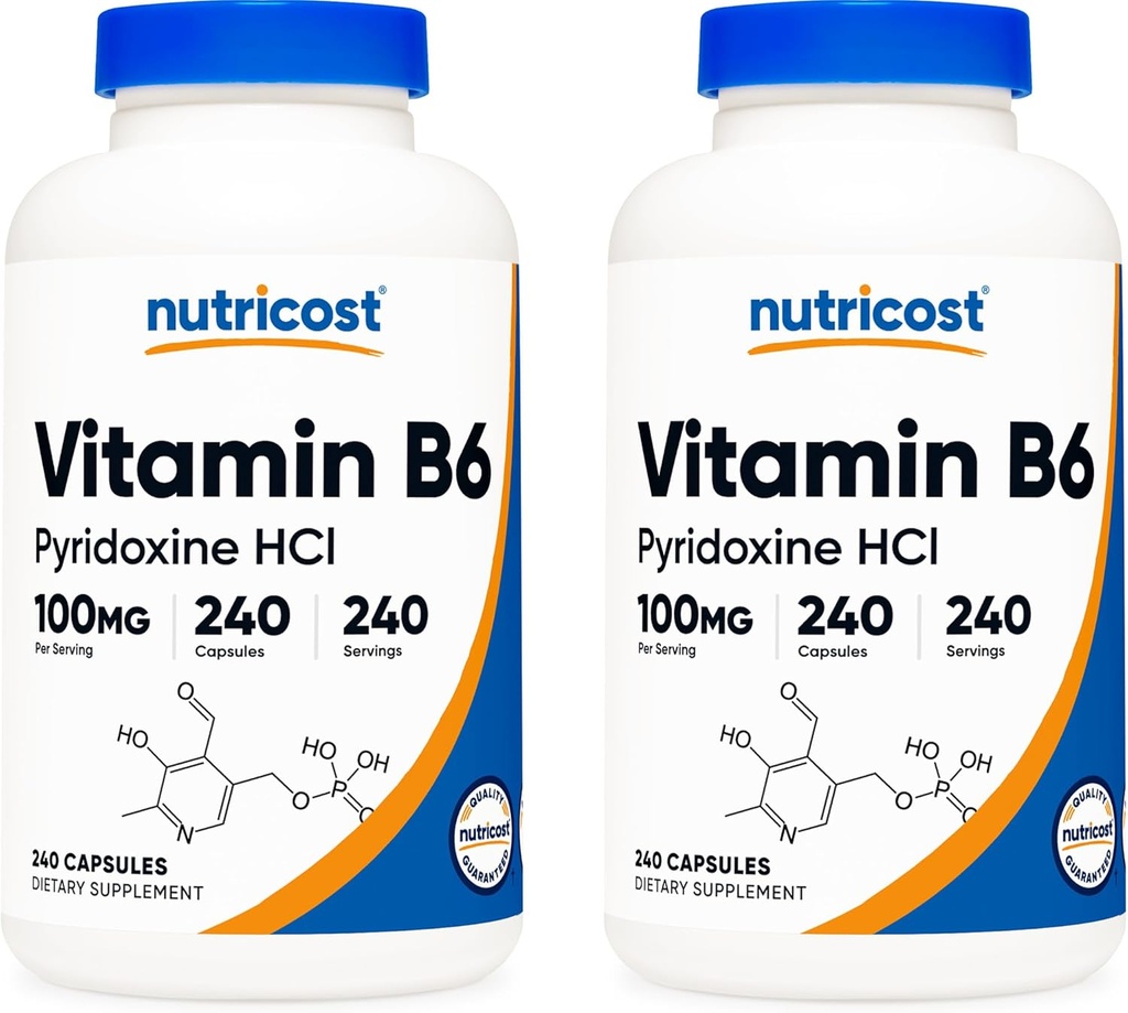 Nutricost Vitamin B6 (Pyridoxine HCl) 100mg, 240 Capsules (2 Bottles)