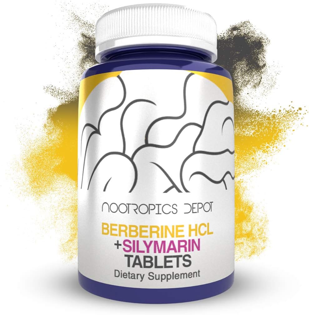 Nootropics Depot Berberine HCL + Silymarin Capsules  durable 500mg + 90mg  60 Contar apoyos Función celular, Función metabólica