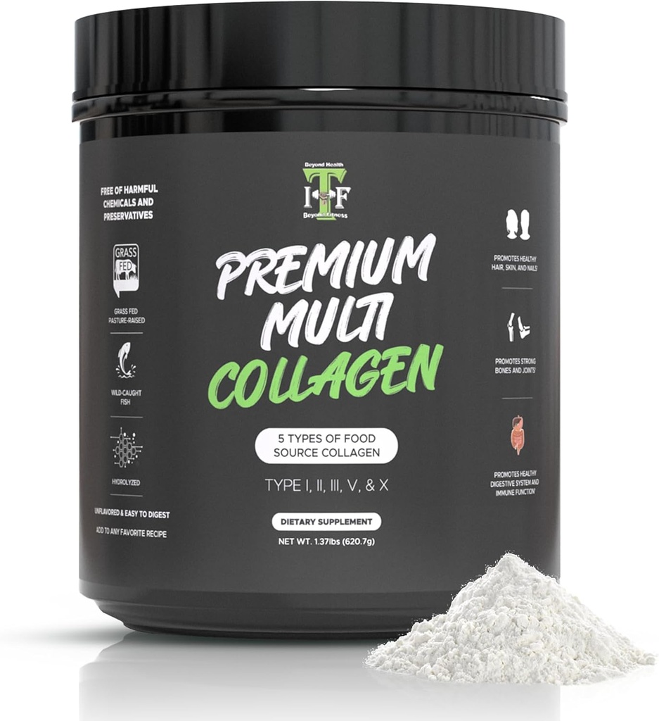 Multi Collagen Peptides Powder Desflavored - 5 Tipos Multi Collagen Complex (I, II, III, V, X) - Grass Fed Hidrolyzed Powder Collagen for Hair, Skin, Nails, Joints & Gut Health - 30 Servings
