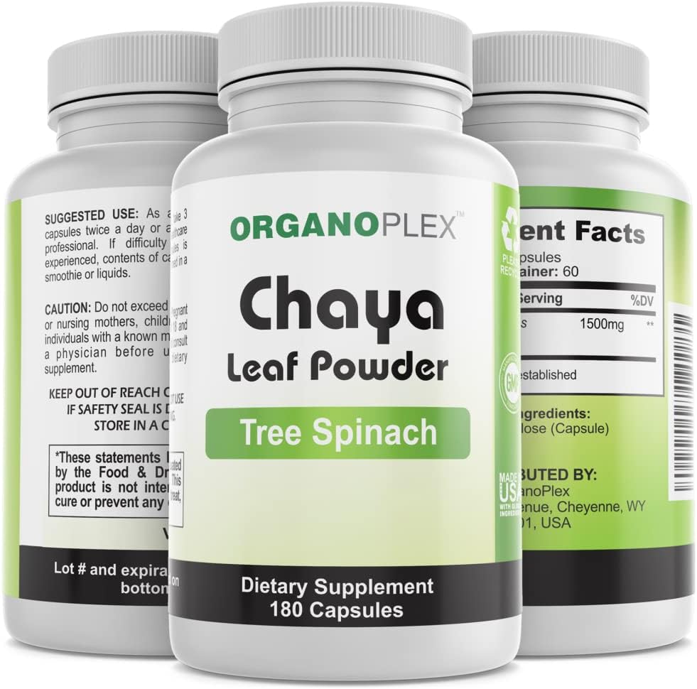 ORGANOPLEX - Chaya (Tree Spinach) - Polvo de hoja – 180 cápsulas de verduras