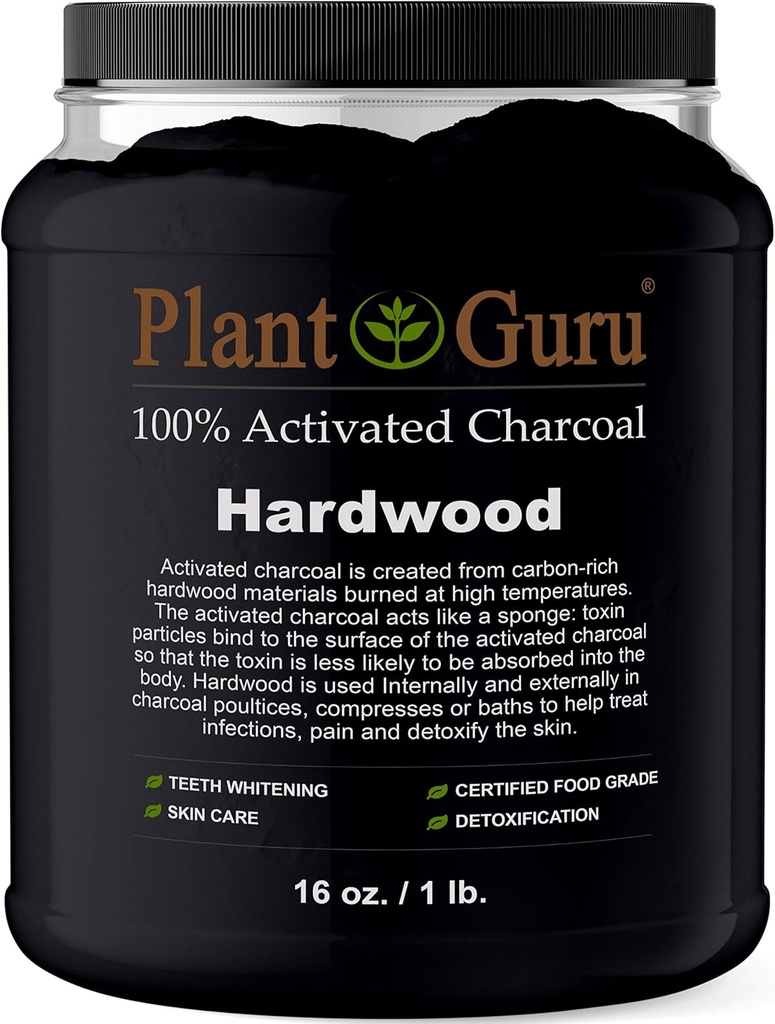 Bombilla de polvo de carbón activado - 1 lb. Jar - Hardwood - Grado de alimentos Kosher Non-GMO - Blanqueamiento de dientes, máscara facial y fabricación de jabón. Promueve la desintoxicación natural y ayuda a la digestión