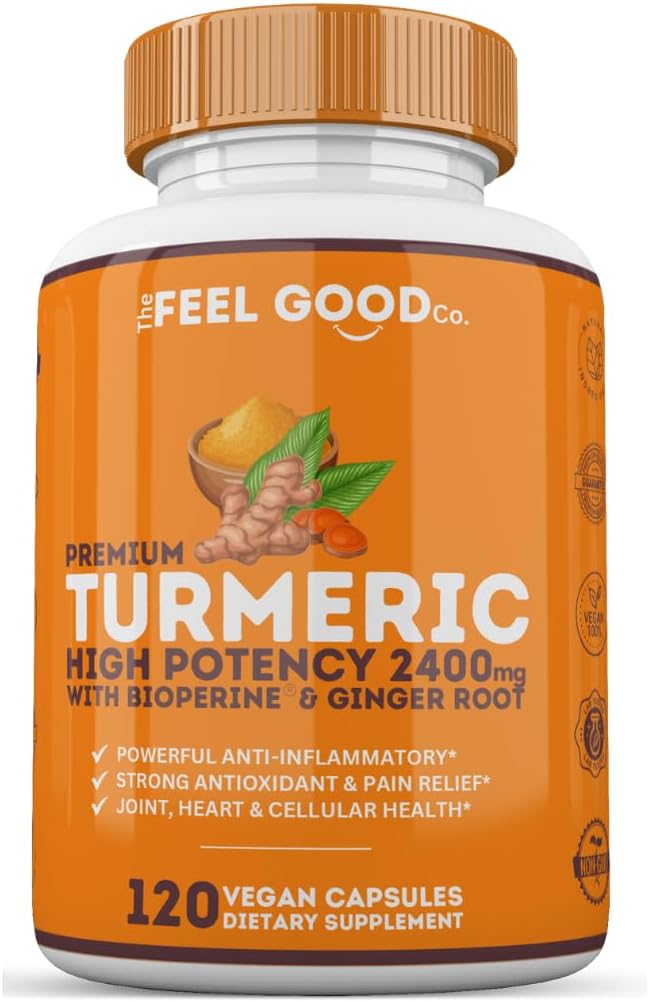 The Feel Good Turmeric Circumin 2400mg 95% Curcuminoides con BioPerine  durable Suplemento Turmérico para Cerebro &amp; Soporte Conjunto tención 120 Vegan Capsules
