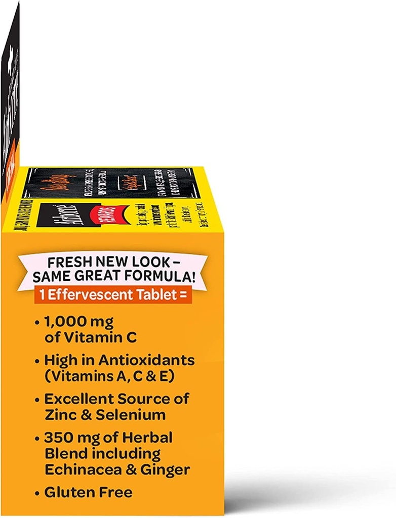 Airborne 1000mg Vitamina C con Tablas de Efervescentes Zinc, Suplemento de Apoyo Inmune con Antioxidantes potentes Vitaminas A C &amp; E - 10 Tablas de Bebidas Fizzy, Zesty Orange Flavor (Zesty Orange (Pack of 3))