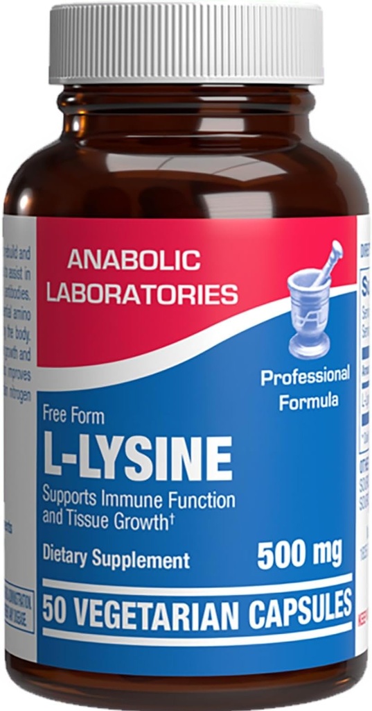 L Lysine 500 mg cápsulas para adultos - Suplemento de lisina de Fórmula L de Gut Skin y Lip Health Plus Immune Support - Vegetarian Non-GMO &amp; Made in The USA in cGMP Facilities - 50 Servings