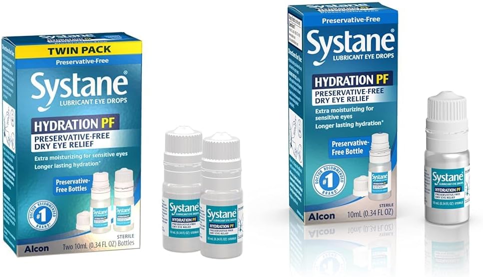 Systane Hydration Multi-Dose Las gotas de ojos libres de conservantes Dry Eye Relief Twin Pack (2x10ml) & Hydration Pf Lubricant Eye Drops 10ml
