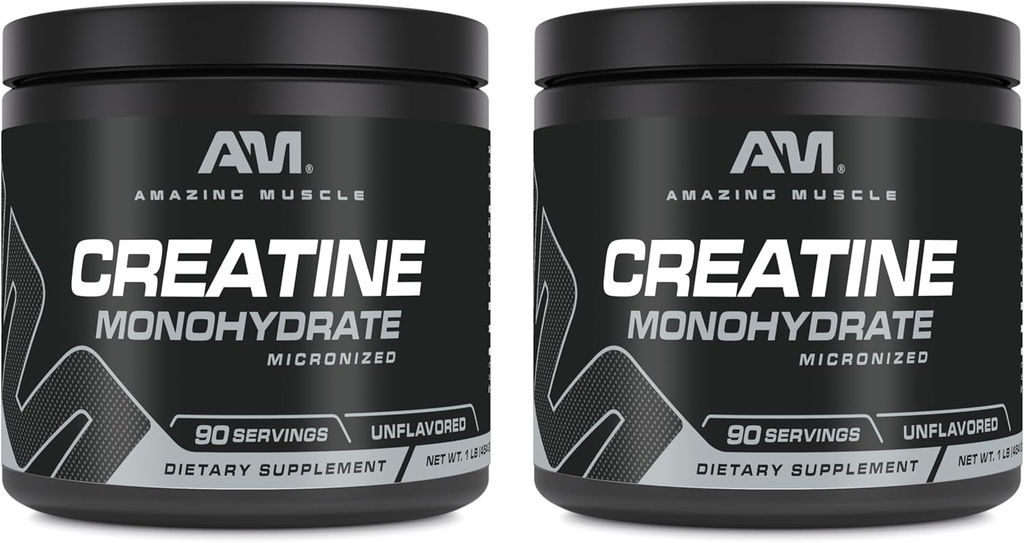 Amazing Muscle Micronized Creatine Monohydrate | 90 Servings | 5000 Mg per Serving | 1 Lb (454 Grams) | Ideal Pre & Post Workout Supplement | Unflavored (2 Pack, 1 Lb | Unflavored)