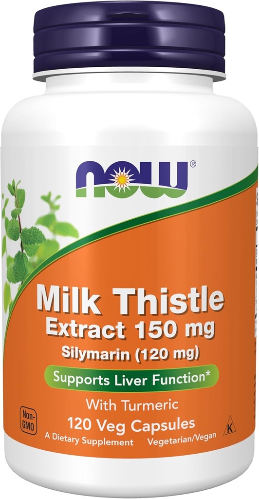 AHORA Suplementos de alimentos, Silymarin Milk Thistle Extrae 150 mg con Turmérica, soporta la función del hígado*, 120 cápsulas de veg