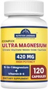 Suplemento Complejo de Magnesio con vitamina B6, 2 Mes de suministro de 420mg 5-en-1 óxido de magnesio, Taurate, Malate, Citrato, Glycinate Max Absorción Suplemento de magnesio para calma, cáñamo de sueño