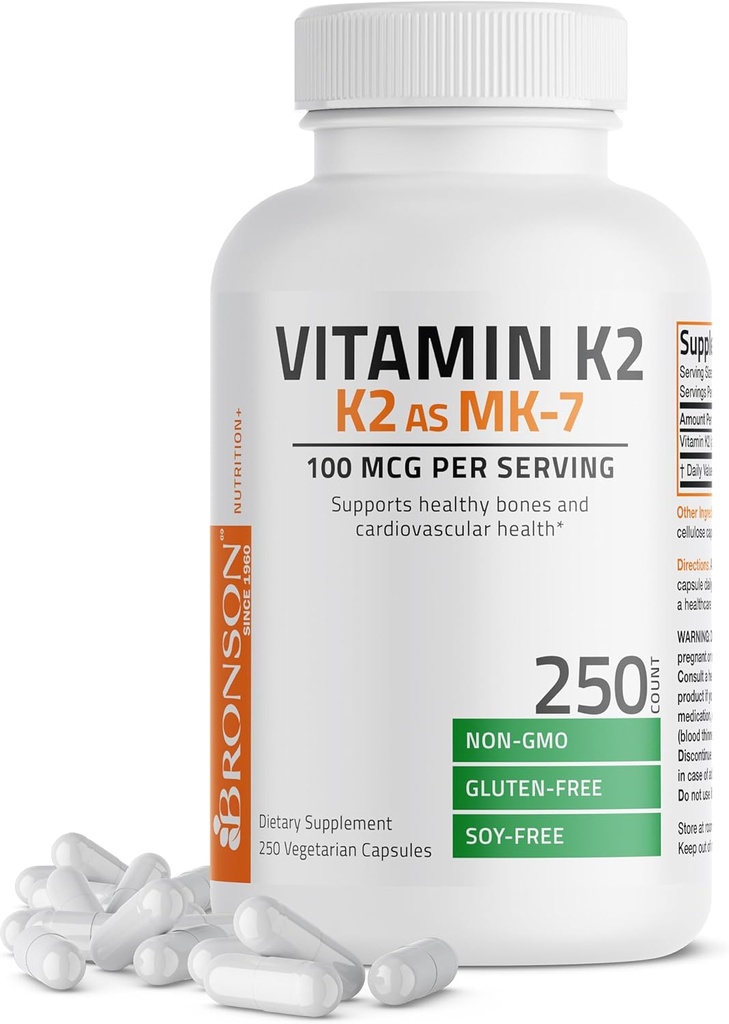 Bronson Vitamin K2 como MK-7 Menaquinone 100 mcg Non-GMO, 250 cápsulas