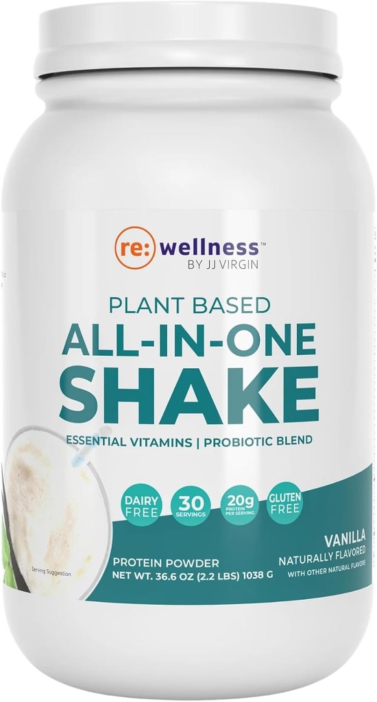 Reignite Wellness by JJ Virgin | Vanilla Plant-Based All-in-One Shake | New & Improved Formula Plant Protein Powder, Vitamins, Minerals, Greens & Aminos | 20g of Plant Protein | 30 Servings