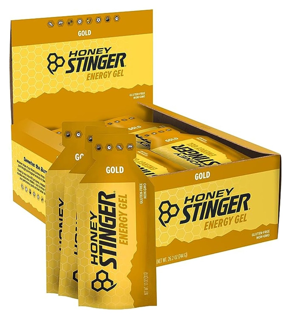 Honey Stinger Gold Energy Gel, Gluten Free &amp; Caffeine Free, para el ejercicio, funcionamiento y rendimiento, la nutrición deportiva para el gimnasio, el entrenamiento previo y medio, 24 Pack, 26.4 Ounce