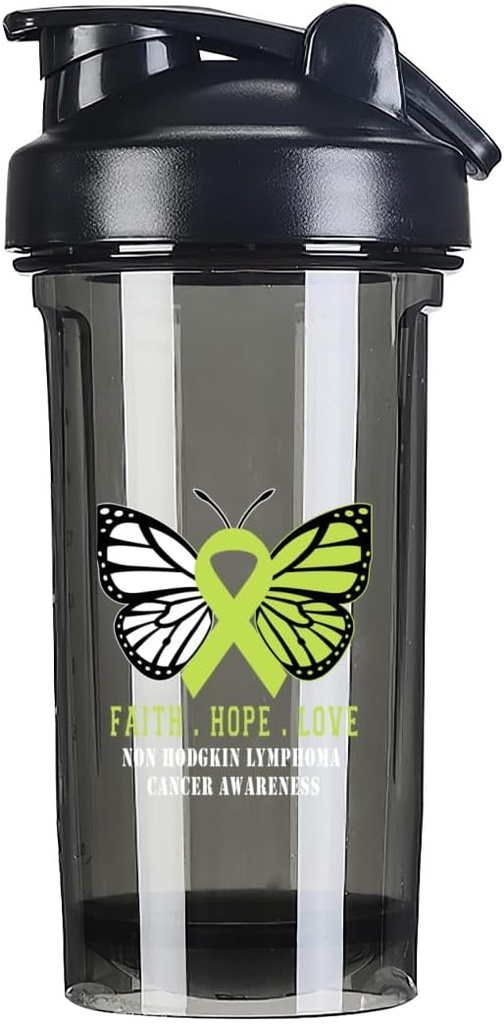 Butterfly No Hodgkin linfoma de cáncer Conciencia 18 onzas Shaker Bottle Drink Mixer A prueba de fallos Pre Workout Protein Shakes Meal Reemplazo Shakes Bottles 500ML/18 Oz Negro 3.
