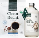 Natural Force Organic Clean Decaf Coffee + Creamy Vanilla MCT Oil Bundle – Flavored MCT Creamer & Mold & Mycotoxin Free Coffee – Non-GMO, Keto, Paleo y Vegan - 12 Oz Bag y 16 Oz Glass Bottle
