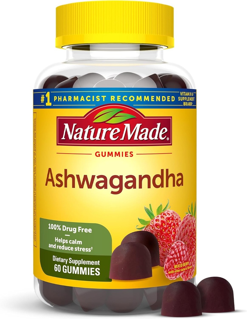 Nature Made Ashwagandha Gummies, Vegan, KSM 66 Ashwagandha for Stress Support, 60 Count, 30 Day Supply