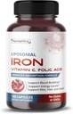 Liposomal Iron with Vitamin C, Folic Acid, B12, B6, B1 – Support Energy & Red Blood Cell Formation – Gentle Formula – 180 Capsules – Non-GMO, Gluten-Free – Made in USA*