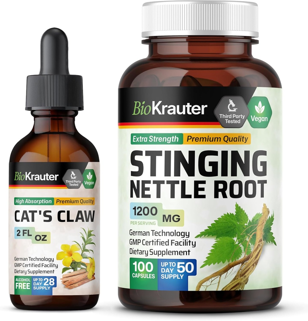 BIO KRAUTER Cats Claw Tincture 2 Fl. Oz. &amp; Stinging Nettle 100 Capsules