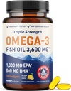 Triple fuerza DHA Omega 3 Fish Oil 3600 mg ← Sobre 2100mg Omega-3 Fatty Acids con 860mg de DHA Silencio 1300mg EPA ← Mejores ácidos grasos esenciales ← Premium Wild Caught " Burpless Fish Oil TEN 120 ct.