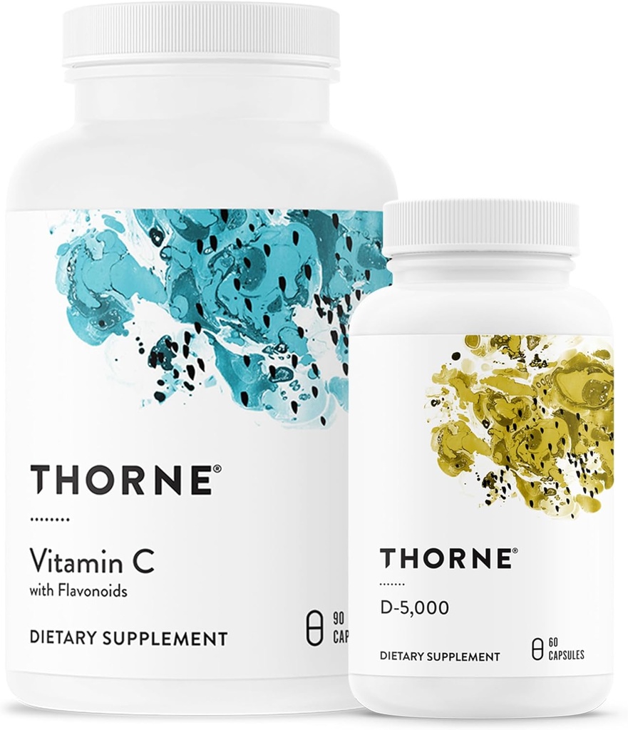 THORNE - Esencial Vitaminas Bundle: Complejo de Vitamina C & D-5000 - Inmune, Bone Health y Energy Support - 60 a 90 Servimientos