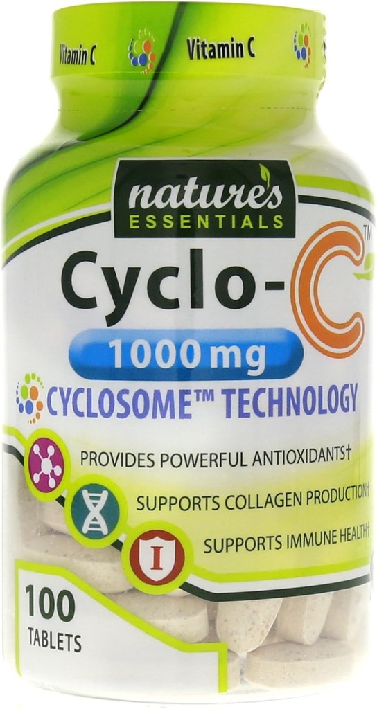 ESENCIALES DE NATURALEZA Vitamina C Cyclo-C 1000mg ANTE Bioflavonoids + Cyclodextrin ANTE Advanced Cyclosome Liposomal Delivery ← Non-GMO, Gluten Free, Vegetarian TEN 200 Tablets