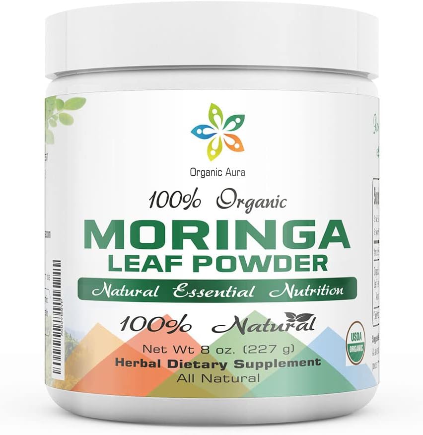 Certified Organic Moringa Leaf Powder-8Oz. USDA Certified Organic. Naturalmente aumenta la energía, el metabolismo y la inmunidad. 100% puro y crudo. No GMO, Gluten Free.