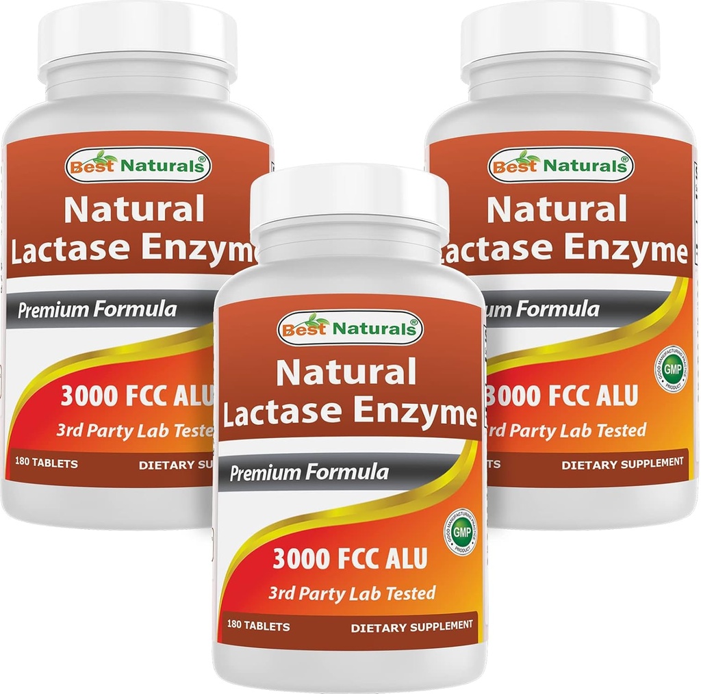 Best Naturals, Fast Acting Lactase Enzyme, 3000 FCC ALU, 180 Tablets (180 Cuenta (Pack of 3))