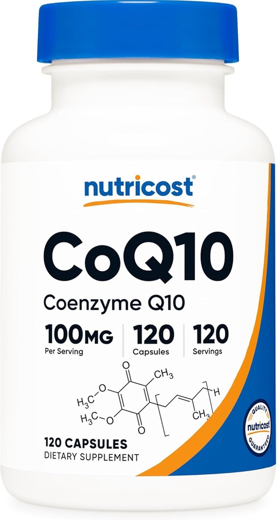Nutricost CoQ10 100mg, 120 Capsules Vegetarianos, 120 Serviciones - Alta Absorción, Vegetariano, No GMO, Coenzima Q10