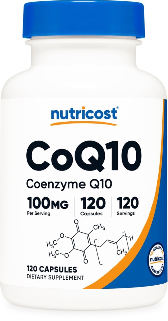 Nutricost CoQ10 100mg, 120 Capsules Vegetarianos, 120 Serviciones - Alta Absorción, Vegetariano, No GMO, Coenzima Q10