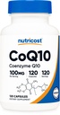 Nutricost CoQ10 100mg, 120 Capsules Vegetarianos, 120 Serviciones - Alta Absorción, Vegetariano, No GMO, Coenzima Q10