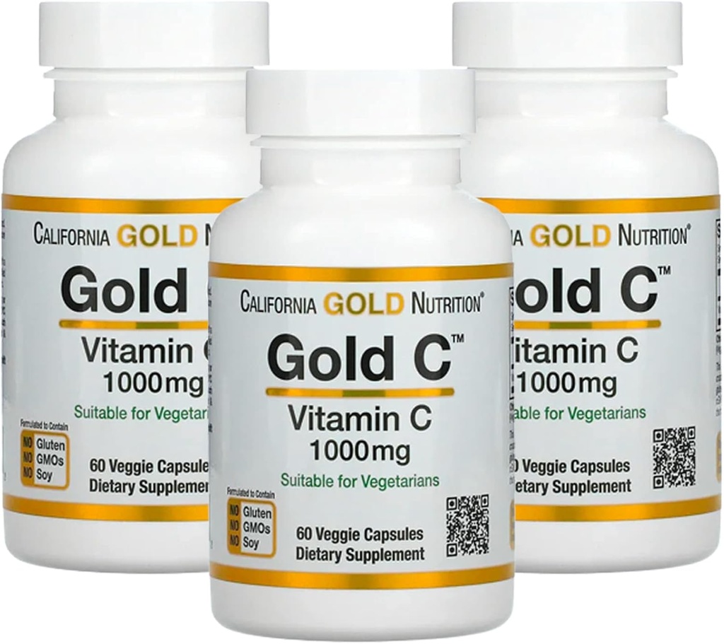 Gold C by California Gold Nutrition - USP Grade Vitamina C Suplemento - Immune Support &amp; Seasonal Wellness - Vegetarian Friendly - Gluten Free, Non-GMO - 1000 mg - 60 Veggie Capsules, 3 Pack