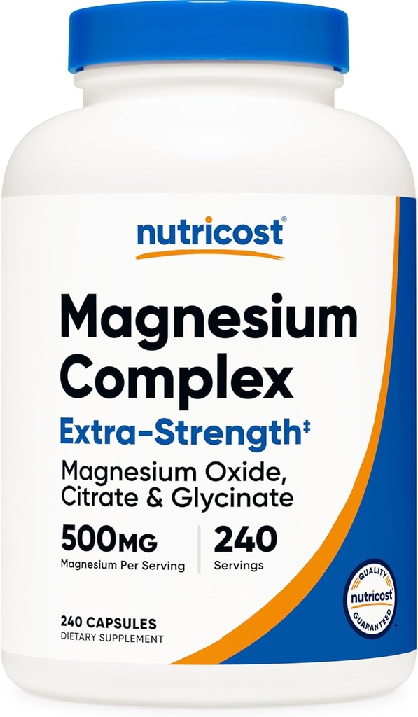 Complejo de magnesio Nutricost 500mg, 240 cápsulas - óxido de magnesio, citrato y glucocinado - Gluten libre y no GMO