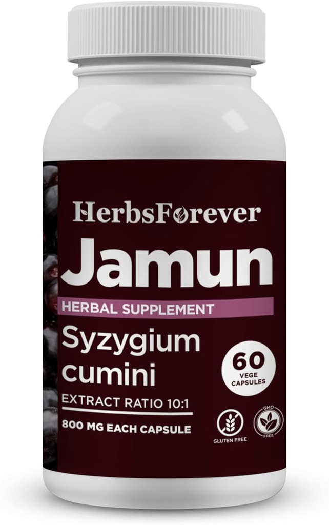 Herbsforever Jamun Capsules Eugenia Jambolana Semillas Extract Ratio (10:1) Wellness Suplemento 60 Vege Capsules