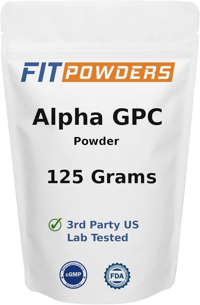 Alfa-GPC Powder 125 gramos, no-GMO Alpha GPC Suplemento Polvo de Choline, Vegan, Terceros Tested, Pre-Workout, Memoria y Focus, con Scoop