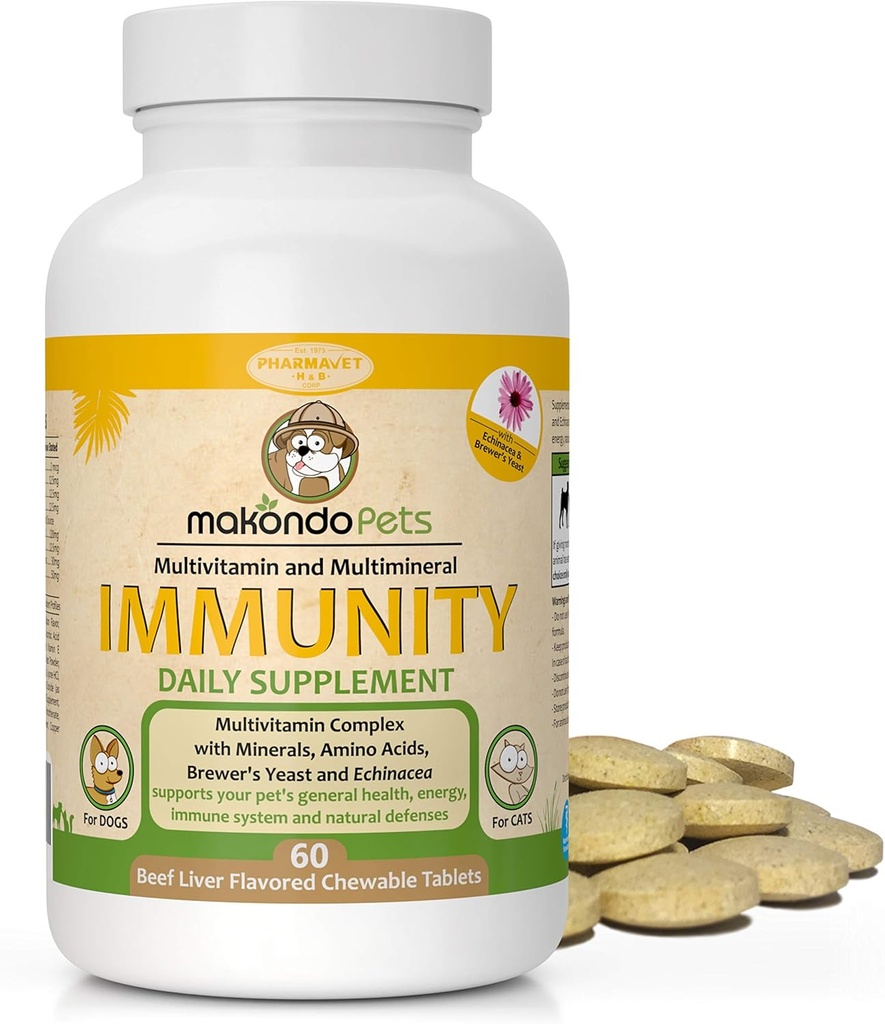 Immune Support Dog Supplement - Alergía e Itch Relief with Vitamins B Complex, Calcium, Iron. Mineral, levadura para alergias - Immunity Dog Vitaminas. (Bacon Flavor, 60 Tabs)