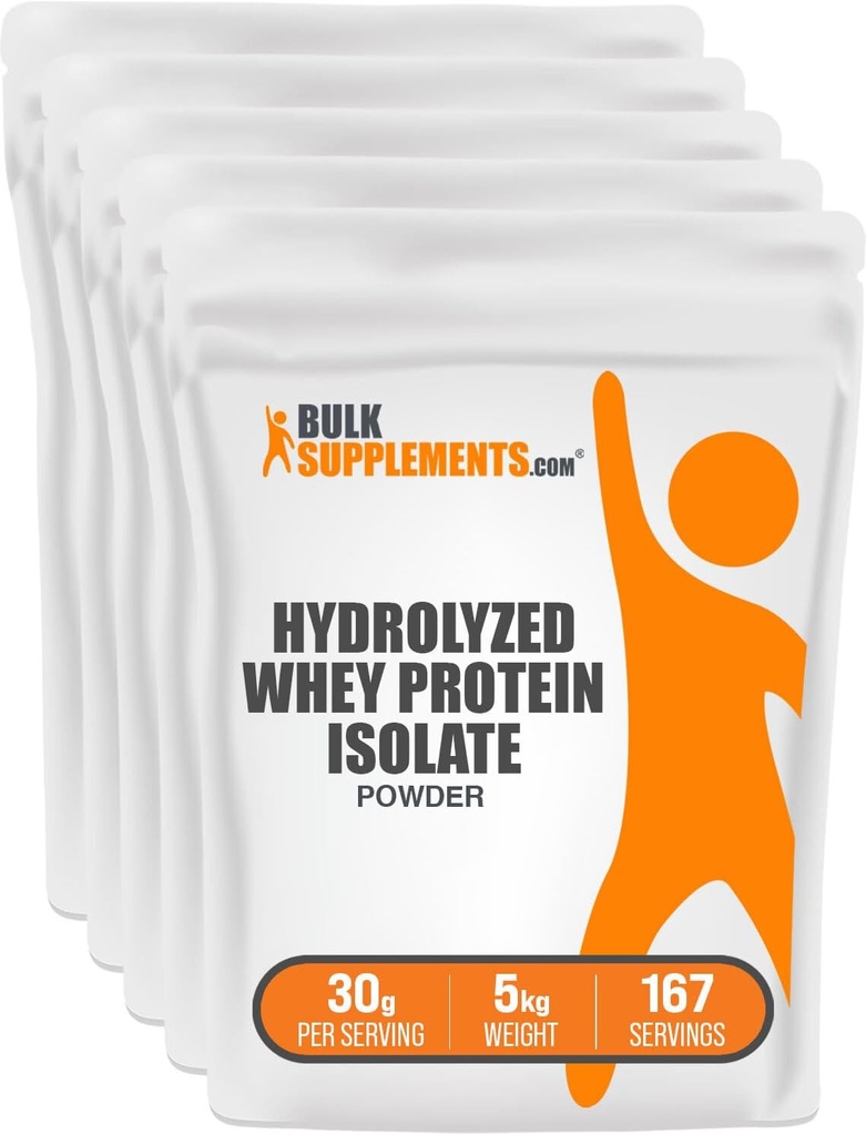 BulkSupplements.com Hidrolyzed Whey Protein Isolate Powder - Clear Whey Isolate Protein - Unflavored & Gluten Free, 30g per Serving, 1kg (Pack of 5) (11 lbs)