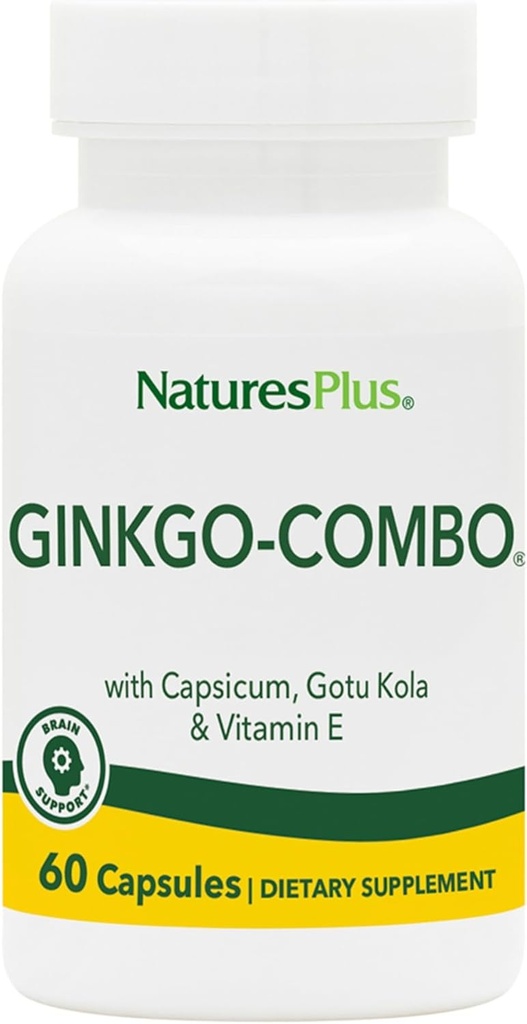 Natures Plus Gingko-Combo - 120 mg, 60 Vegan Capsules - Ginkgo Biloba - Vegetarian, Gluten-Free - 60 Servings
