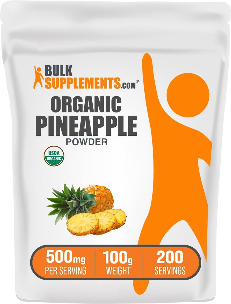 BulkSupplements.com Organic Pineapple Powder - Pineapple Fruit Powder, for Flavoring & Smoothies - Unsweetened & Gluten Free, 500mg per Serving, 100g (3.5 oz) (Pack of 1)