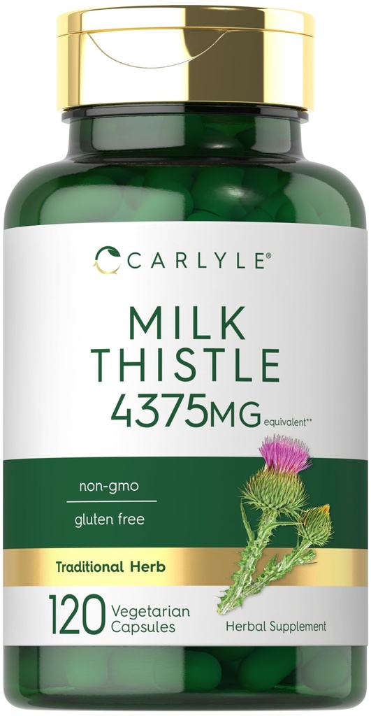 Carlyle Milk Thistle Suplemento TEN 4375mg ANTE 120 Capsules TEN High Potency Extract ← Vegetarian, Non-GMO, Gluten Free