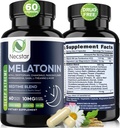 Necstar Melatonin 10mg, Sleep Aid for Adults, Extra Strength with Ashwagandha, Magnesium, L-Theanine, GABA, Lemon Balm and Chamomile Sleep Support Supplement, Vegan, Non-GMO, Gluten-Free, 60 cápsulas