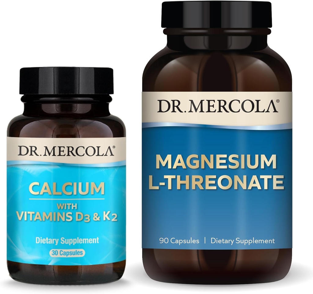 Dr. Mercola Magnesium L-Threonate " Calcium with D3 " K2, 30 Servings, Dietary Supplement, Bone Health, Non-GMO